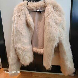white faux fur coat